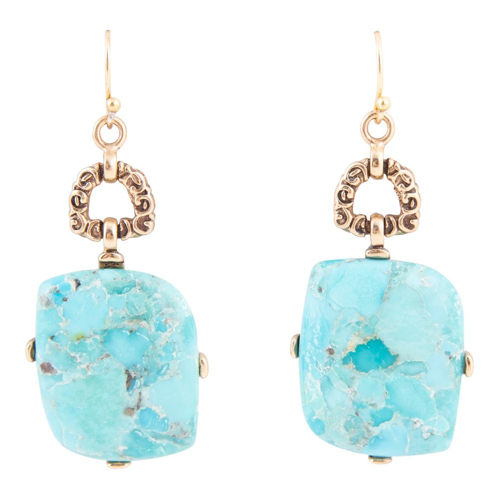 Blue Turquoise Riche Golden Drop Earrings - Barse Jewelry