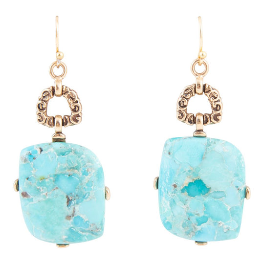 Blue Turquoise Riche Golden Drop Earrings