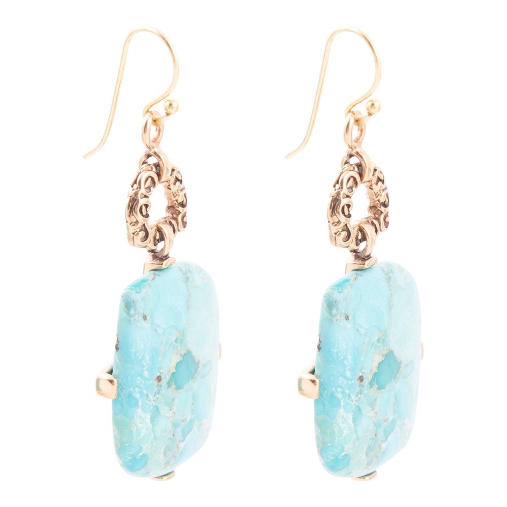 Blue Turquoise Riche Golden Drop Earrings - Barse Jewelry
