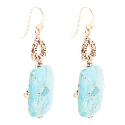 Blue Turquoise Riche Golden Drop Earrings - Barse Jewelry