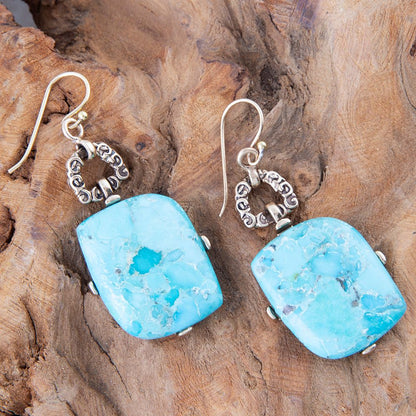 Blue Turquoise Riche Golden Drop Earrings - Barse Jewelry