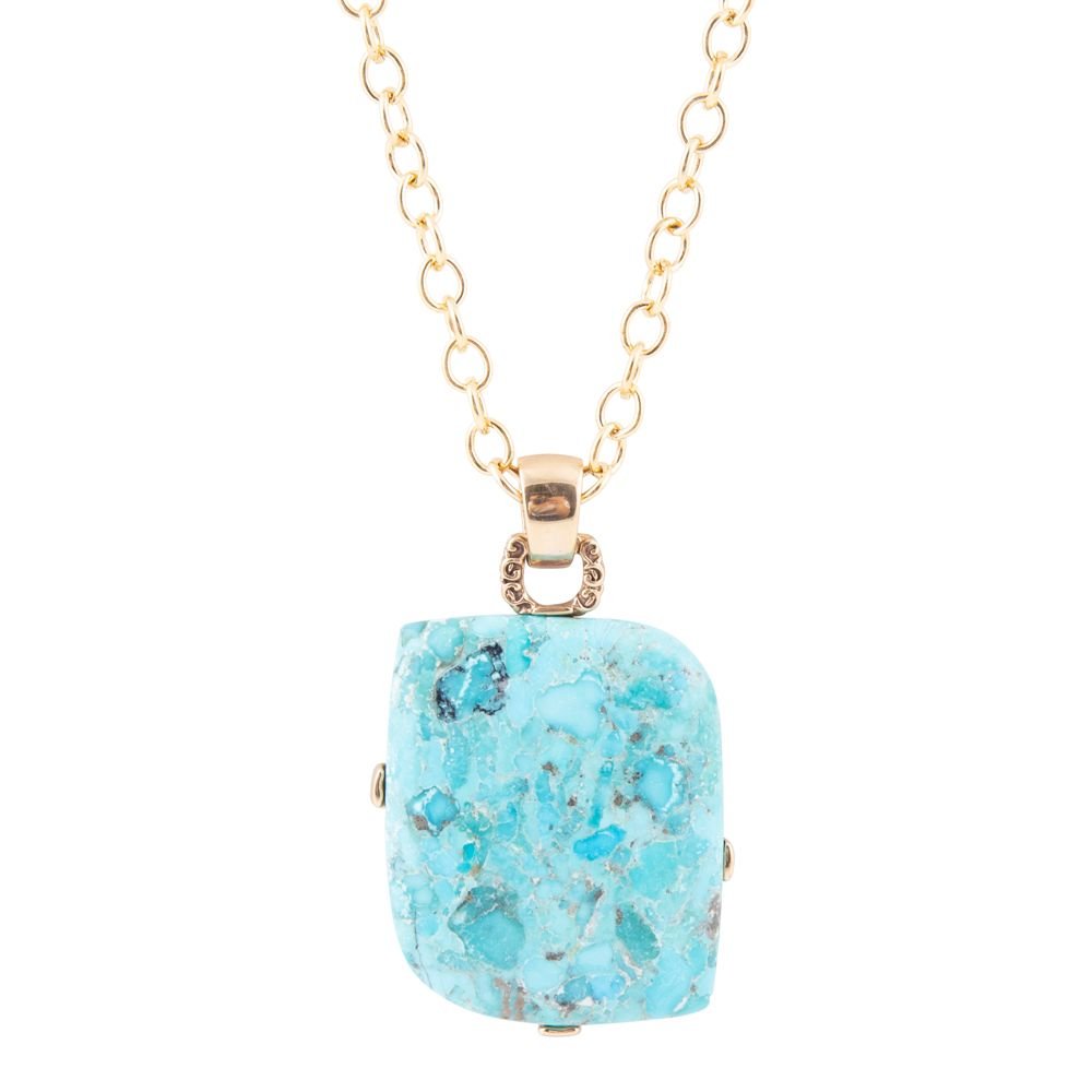 Blue Turquoise Riche Pendant Chain Necklace - Barse Jewelry