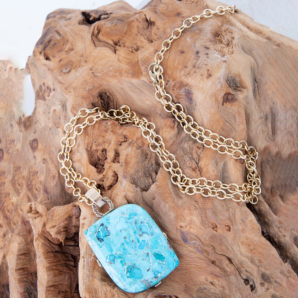 Blue Turquoise Riche Pendant Chain Necklace - Barse Jewelry