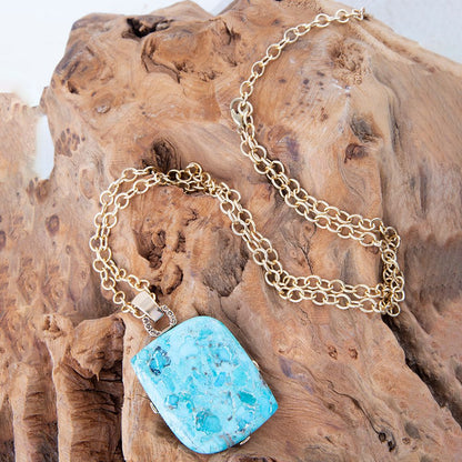 Blue Turquoise Riche Pendant Chain Necklace - Barse Jewelry