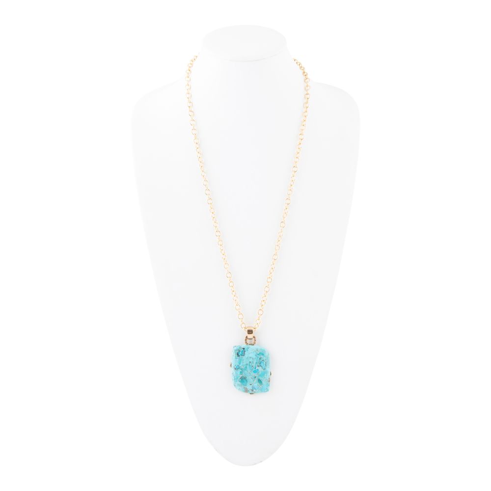 Blue Turquoise Riche Pendant Chain Necklace - Barse Jewelry