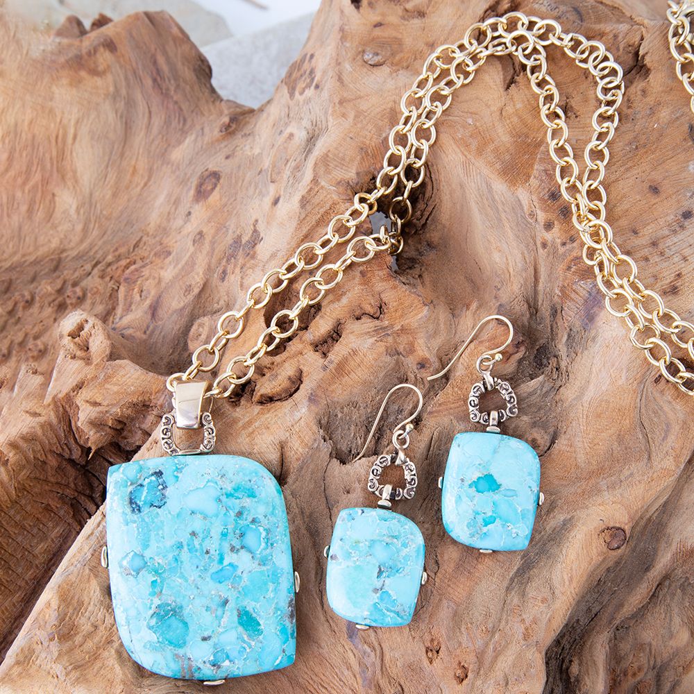 Blue Turquoise Riche Pendant Chain Necklace - Barse Jewelry