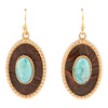 Blue Turquoise Rosette Leather and Golden Drop Earrings - Barse Jewelry