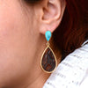 Blue Turquoise Rosette Leather Post Golden Earrings - Barse Jewelry