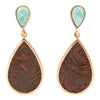 Blue Turquoise Rosette Leather Post Golden Earrings - Barse Jewelry
