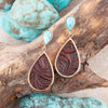Blue Turquoise Rosette Leather Post Golden Earrings - Barse Jewelry