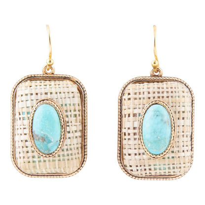 Blue Turquoise Stacked Golden Linen Earrings - Barse Jewelry