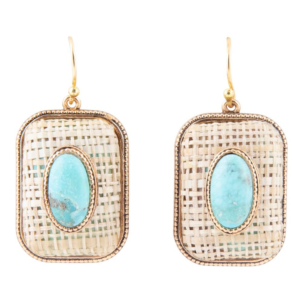 Blue Turquoise Stacked Golden Linen Earrings - Barse Jewelry