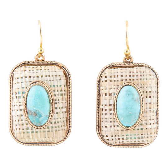 Blue Turquoise Stacked Golden Linen Earrings