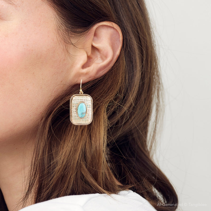 Blue Turquoise Stacked Golden Linen Earrings - Barse Jewelry