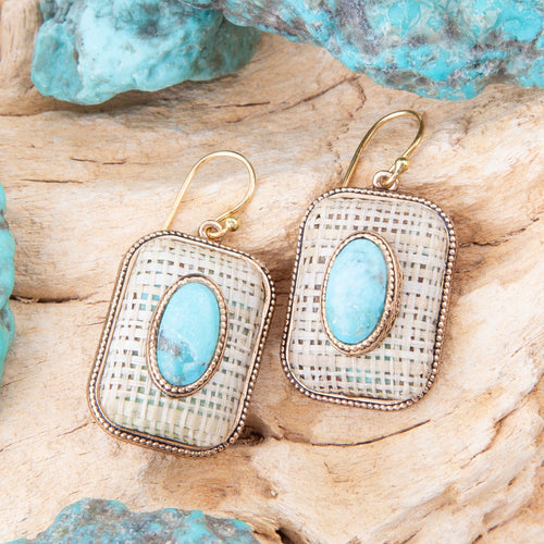 Blue Turquoise Stacked Golden Linen Earrings - Barse Jewelry