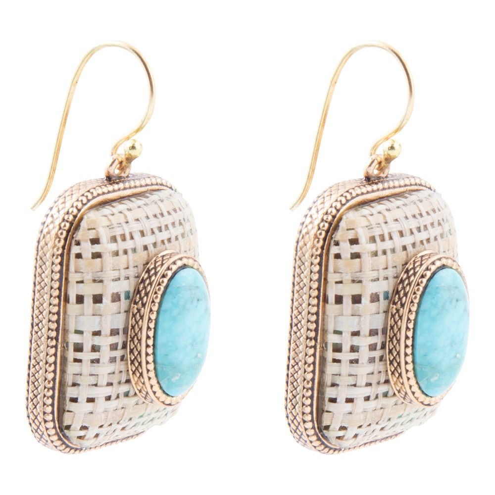 Blue Turquoise Stacked Golden Linen Earrings - Barse Jewelry