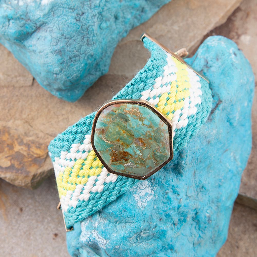 Blue Turquoise Textile Blues Woven Bracelet - Barse Jewelry