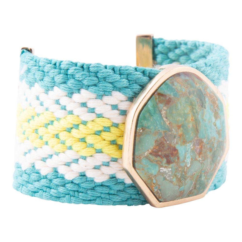 Blue Turquoise Textile Blues Woven Bracelet - Barse Jewelry