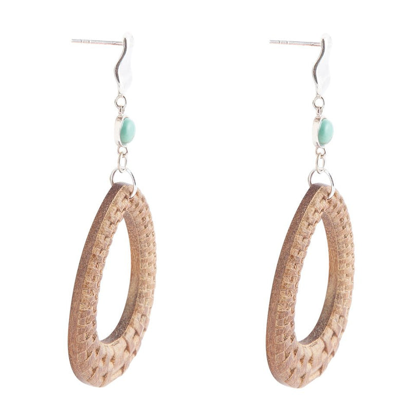 Blue Turquoise Top Carved Wood Earrings - Barse Jewelry