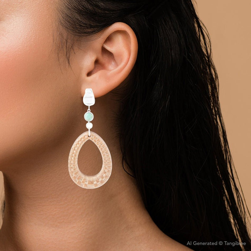 Blue Turquoise Top Carved Wood Sterling Silver Earrings - Barse Jewelry