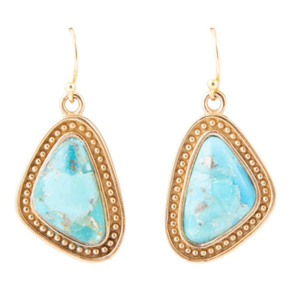 Blue Turquoise Triangle Golden Drop Earrings - Barse Jewelry