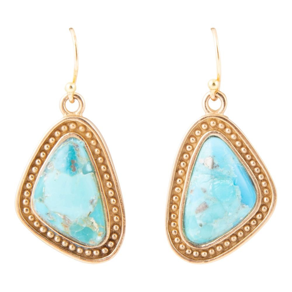 Blue Turquoise Triangle Golden Drop Earrings - Barse Jewelry