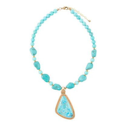 Blue Turquoise Triangle Golden Pendant Necklace - Barse Jewelry
