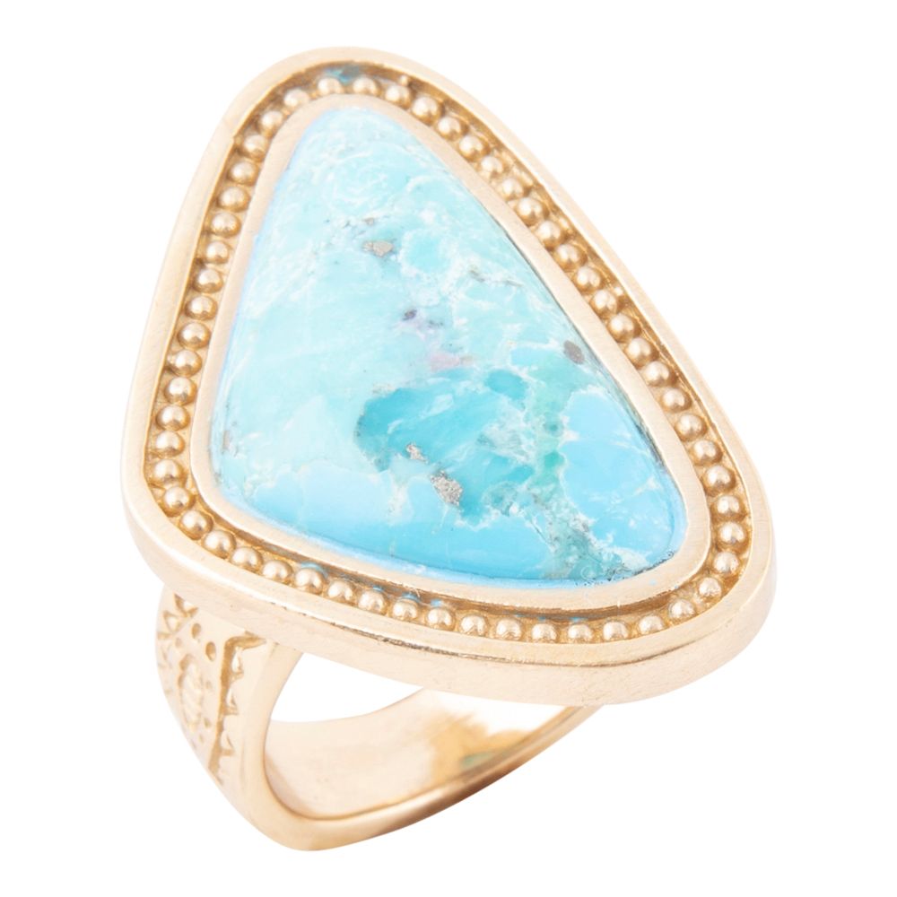 Blue Turquoise Triangle Golden Statement Ring - Barse Jewelry