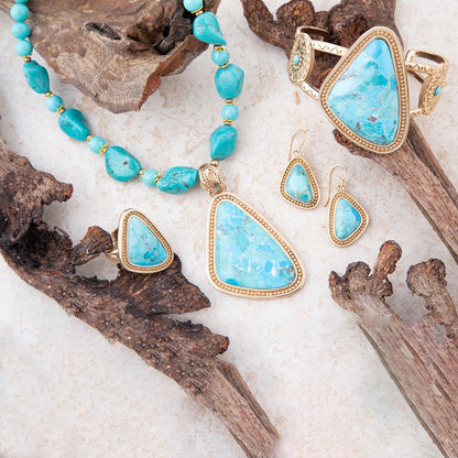 Blue Turquoise Triangle Golden Statement Ring - Barse Jewelry