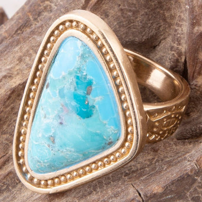 Blue Turquoise Triangle Golden Statement Ring - Barse Jewelry