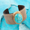 Blue Turquoise Velvet Cuff Golden Bracelet - Barse Jewelry