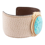 Blue Turquoise Velvet Cuff Golden Bracelet - Barse Jewelry