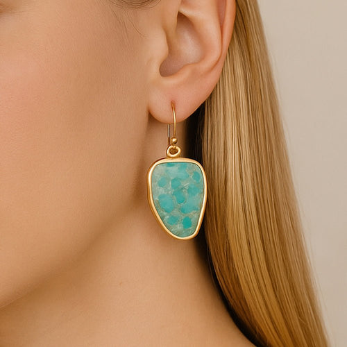 Bold Blue Turquoise Golden Drop Earrings - Barse Jewelry