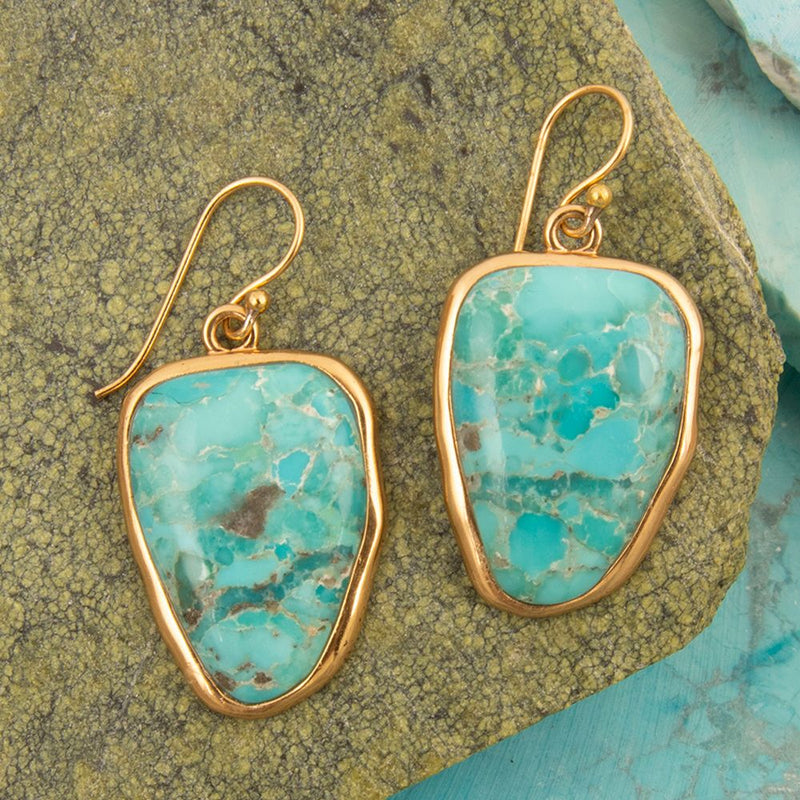 Bold Blue Turquoise Golden Drop Earrings - Barse Jewelry