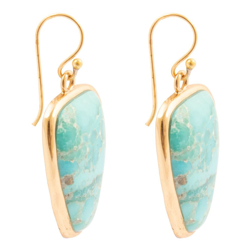Bold Blue Turquoise Golden Drop Earrings - Barse Jewelry