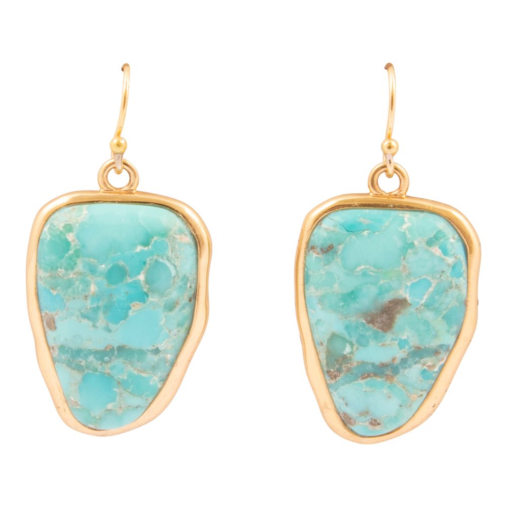 Bold Blue Turquoise Golden Drop Earrings - Barse Jewelry