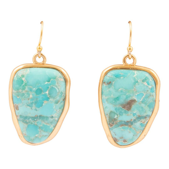 Bold Blue Turquoise Golden Drop Earrings