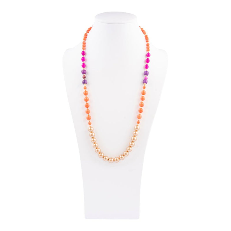 Bordeaux Orange Coral Golden Long Necklace - Barse Jewelry