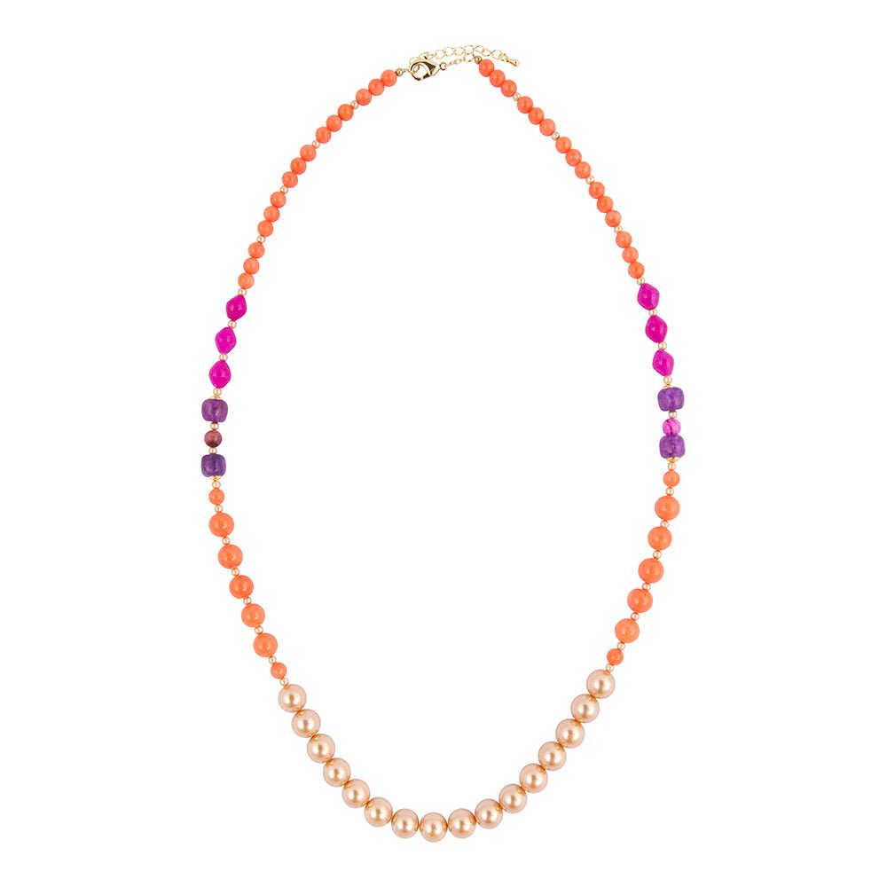 Bordeaux Orange Coral Golden Long Necklace - Barse Jewelry