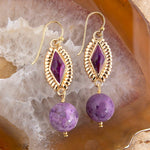 Bordeaux Purple Agate Golden Drop Earrings - Barse Jewelry