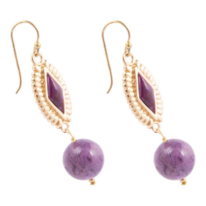 Bordeaux Purple Agate Golden Drop Earrings - Barse Jewelry