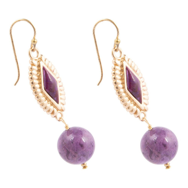 Bordeaux Purple Agate Golden Drop Earrings - Barse Jewelry