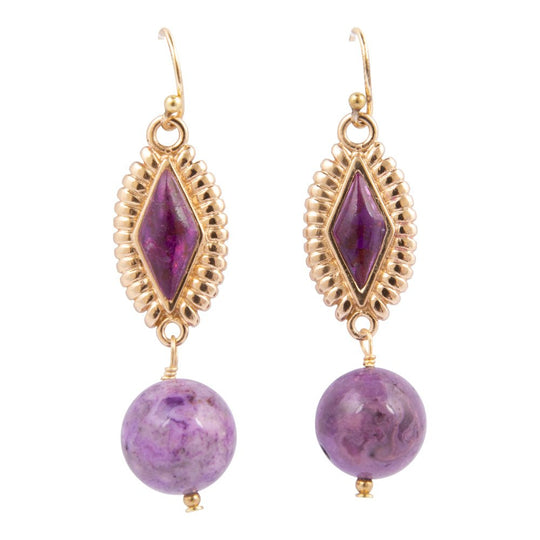 Bordeaux Purple Agate Golden Drop Earrings