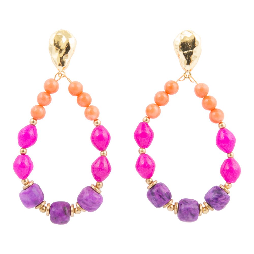 Bordeaux Purple Agate Golden Shell Drop Earrings - Barse Jewelry