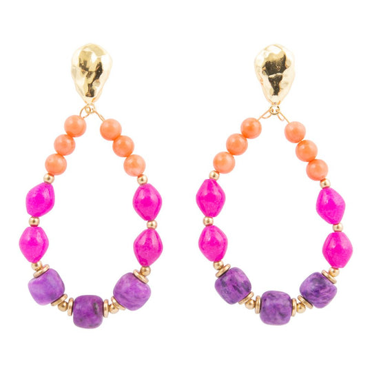 Bordeaux Purple Agate Golden Shell Drop Earrings