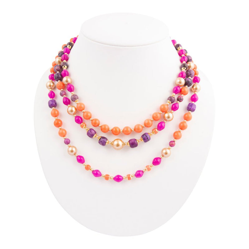 Bordeaux Purple Agate Golden Statement Necklace - Barse Jewelry
