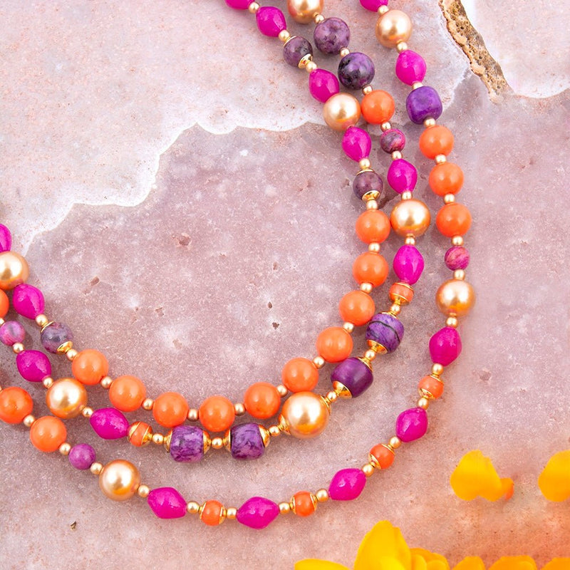 Bordeaux Purple Agate Golden Statement Necklace - Barse Jewelry