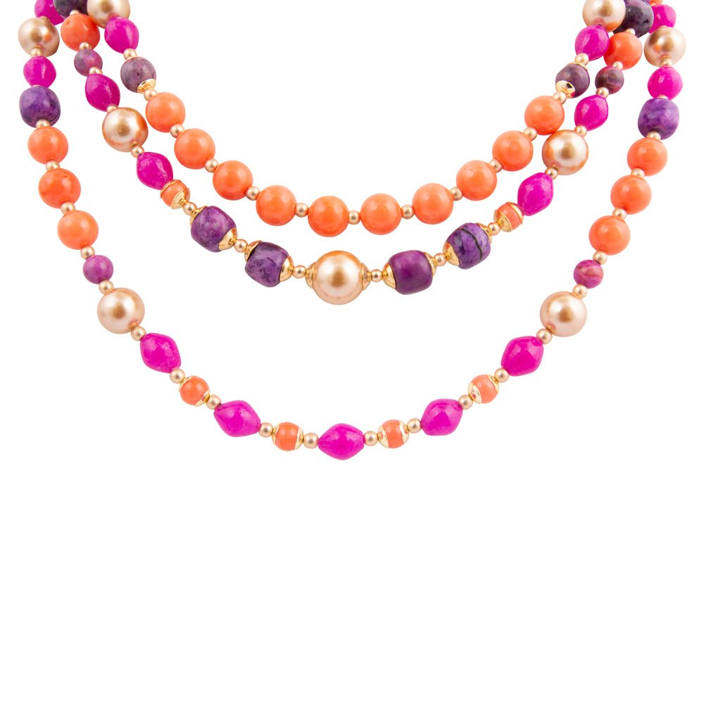 Bordeaux Purple Agate Golden Statement Necklace - Barse Jewelry