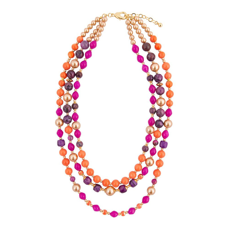 Bordeaux Purple Agate Golden Statement Necklace - Barse Jewelry