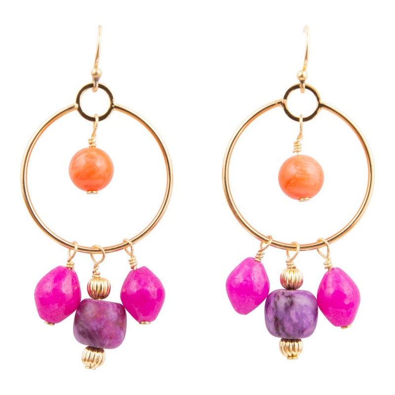 Bordeaux Purple Jade Chandelier Golden Earrings - Barse Jewelry